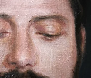 pintura de retrato en taller de arte y vidrio. obra de Ricardo Llopico